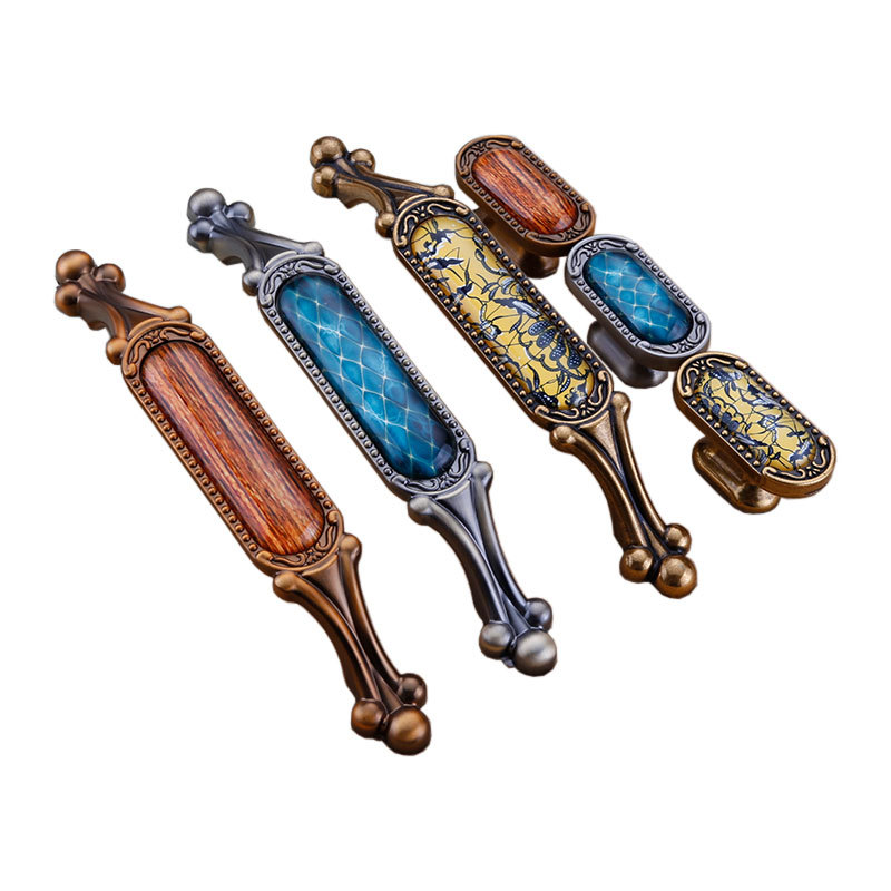 Paidu Manufacturer Chinese Classical Crystal Cabinet Door Handles Antique Wood Grain Wardrobe Handles Furniture Hardware Accessories