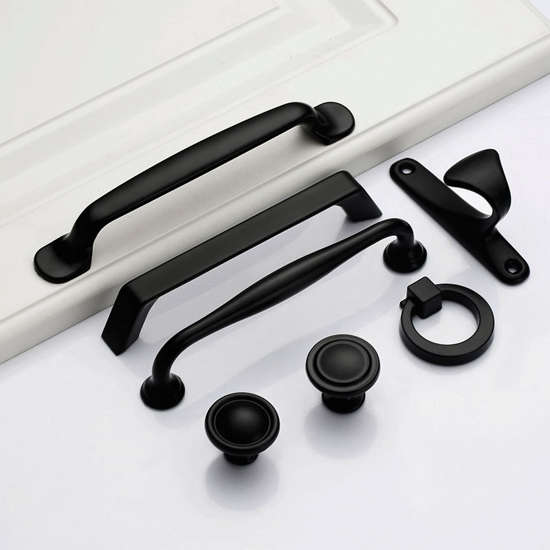 Paidu Manufacturer Solid Single-hole Furniture Hardware Accessories Drawer Cabinet Door Handles American-style Black Cabinet Wardrobe Handles