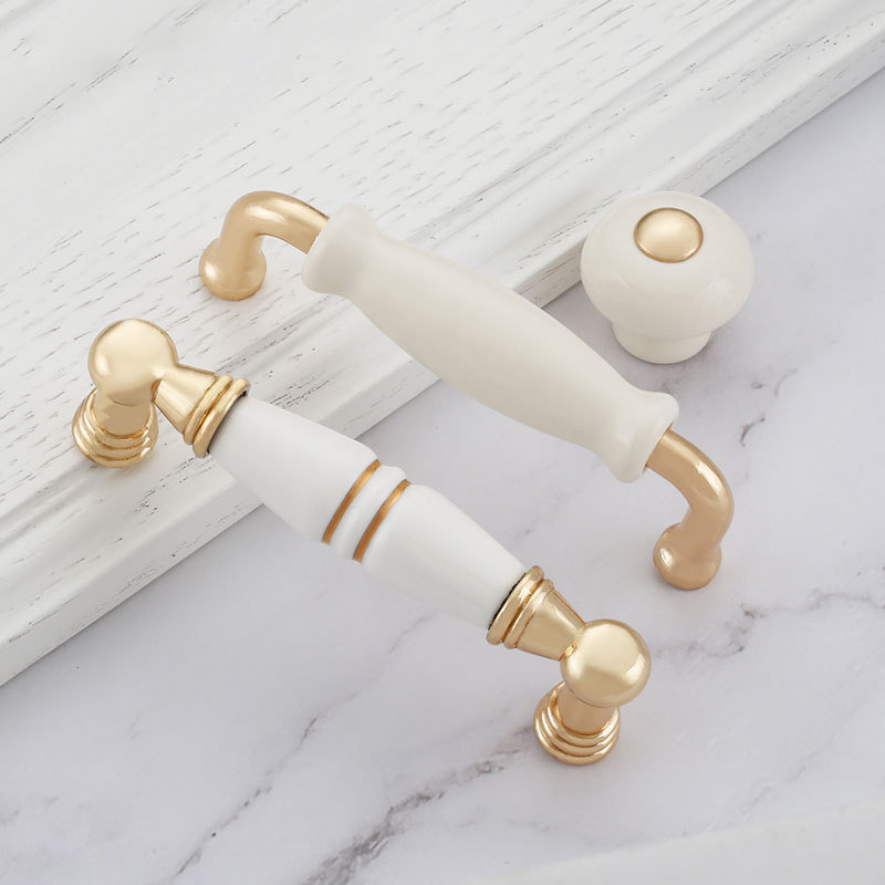 Paidu Manufacturer European-style Drawer Cabinet Household Wardrobe Door Handle Furniture Hardware Accessory Golden Ceramic Handle