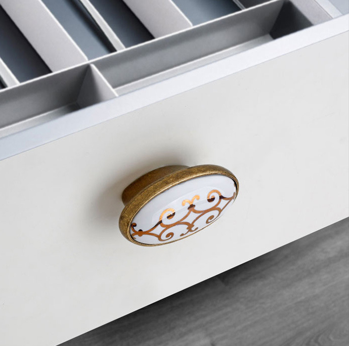 European-style Cabinet Drawer Furniture Hardware Round Single-hole Wardrobe Door Handles Antique Ceramic Handles