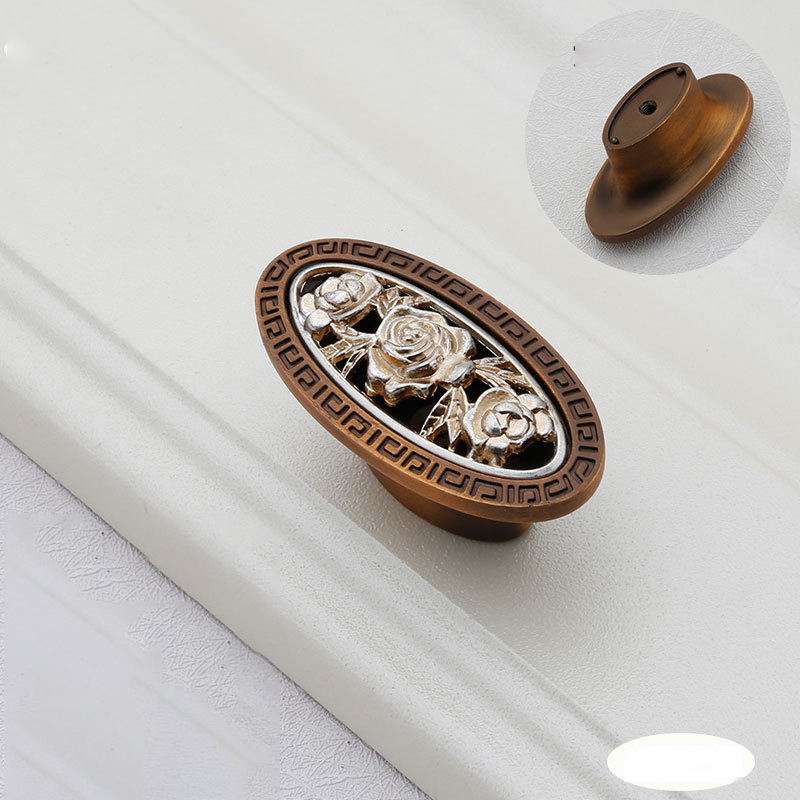 Paidu Manufacturer Chinese-style Ceramic Coffee Antique Bronze Handles With Jade Inlay Drawer Wardrobe Door Handles Floral Design