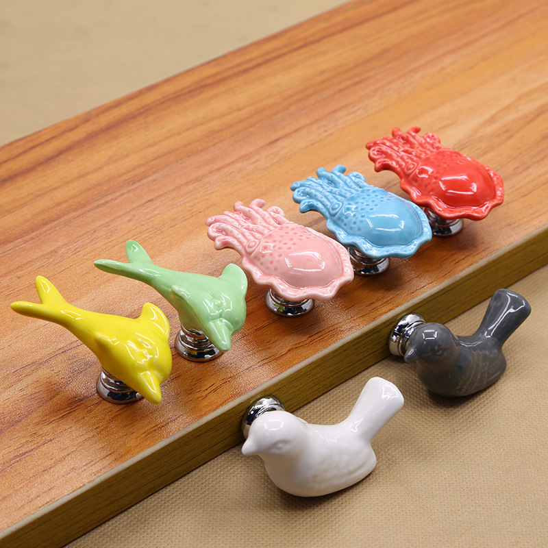 Paidu Manufacturers Ceramic Handle Dolphin Children Cartoon Handle Cabinet Drawer European Modern Simple Single Hole Handle Factory Direct Sales