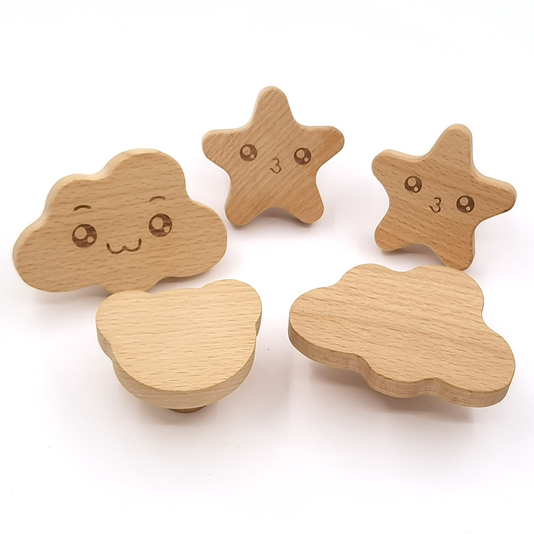 Paidu Manufacturers Children'S Home Wood Handle Beech Cloud Cabinet Door Handle Solid Wood Five-Pointed Star Lovely Drawer Wooden Handle